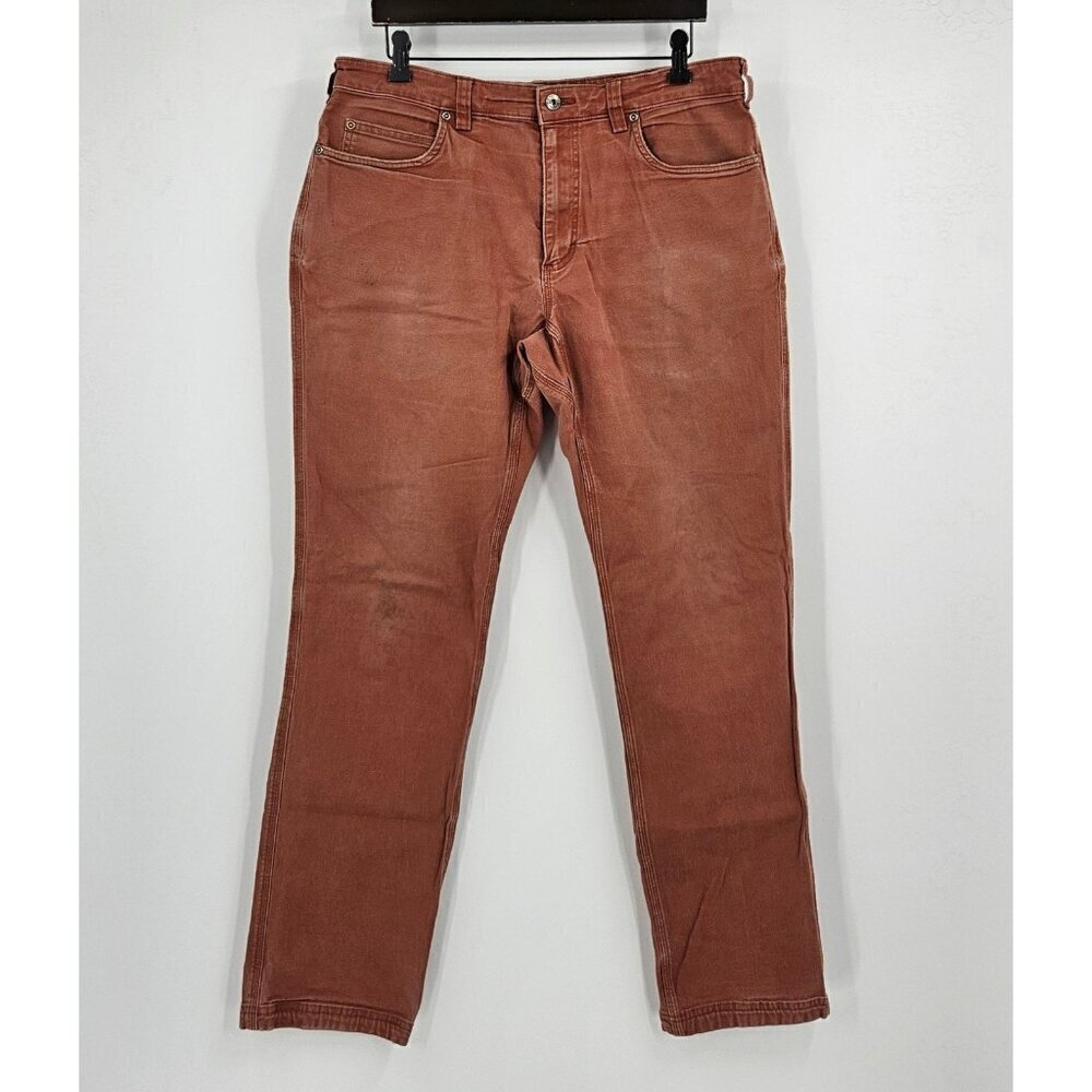 Duluth Trading Co Mens Sz 36x34 Slim Fit Brown Faded Jeans Pockets *Note